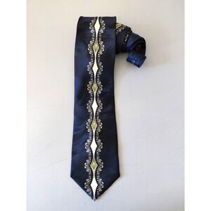 VTG Brutini Mens Silk Tie WIDE Deep Blue Green Diamonds Preppy‎ Mob Boss WIDE